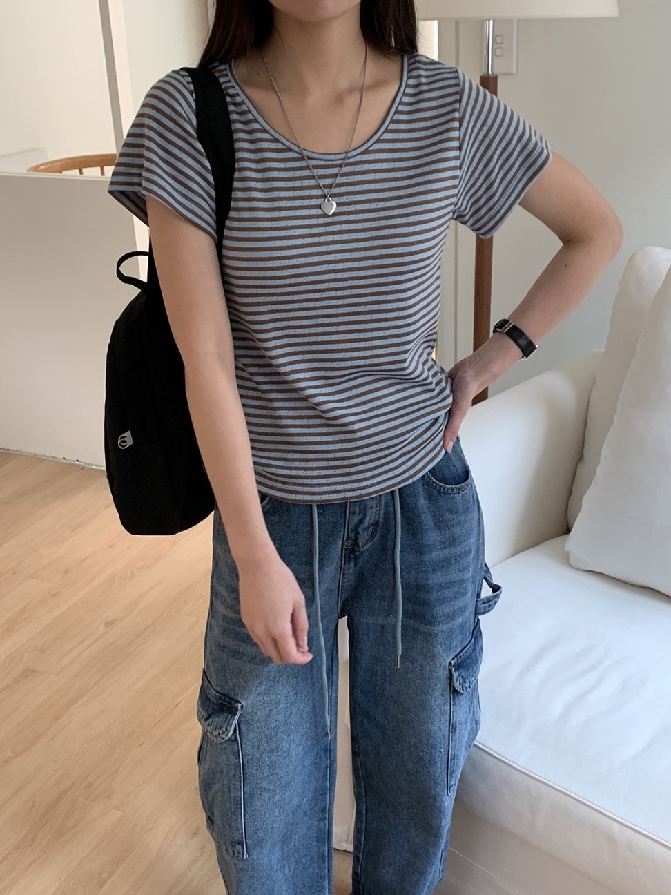 パンチング配色ボーダー半袖Tシャツ | 詳細画像26