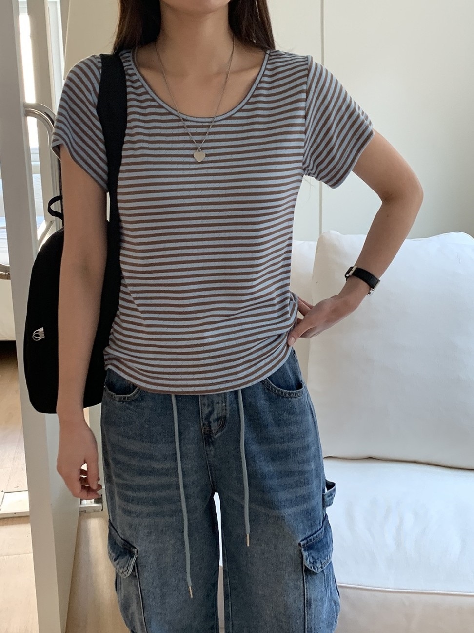 パンチング配色ボーダー半袖Tシャツ | 詳細画像28