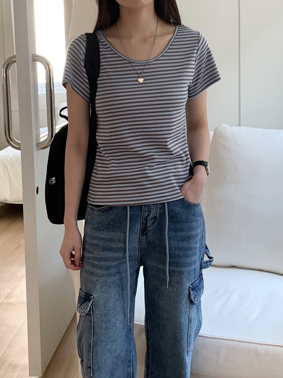 パンチング配色ボーダー半袖Tシャツ | 詳細画像30