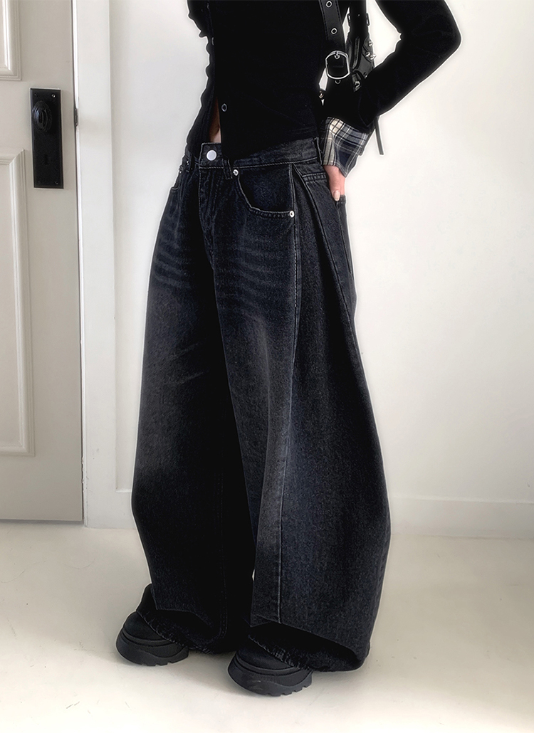 ビンテージサイドタックワイドデニムパンツ | レディースファッション