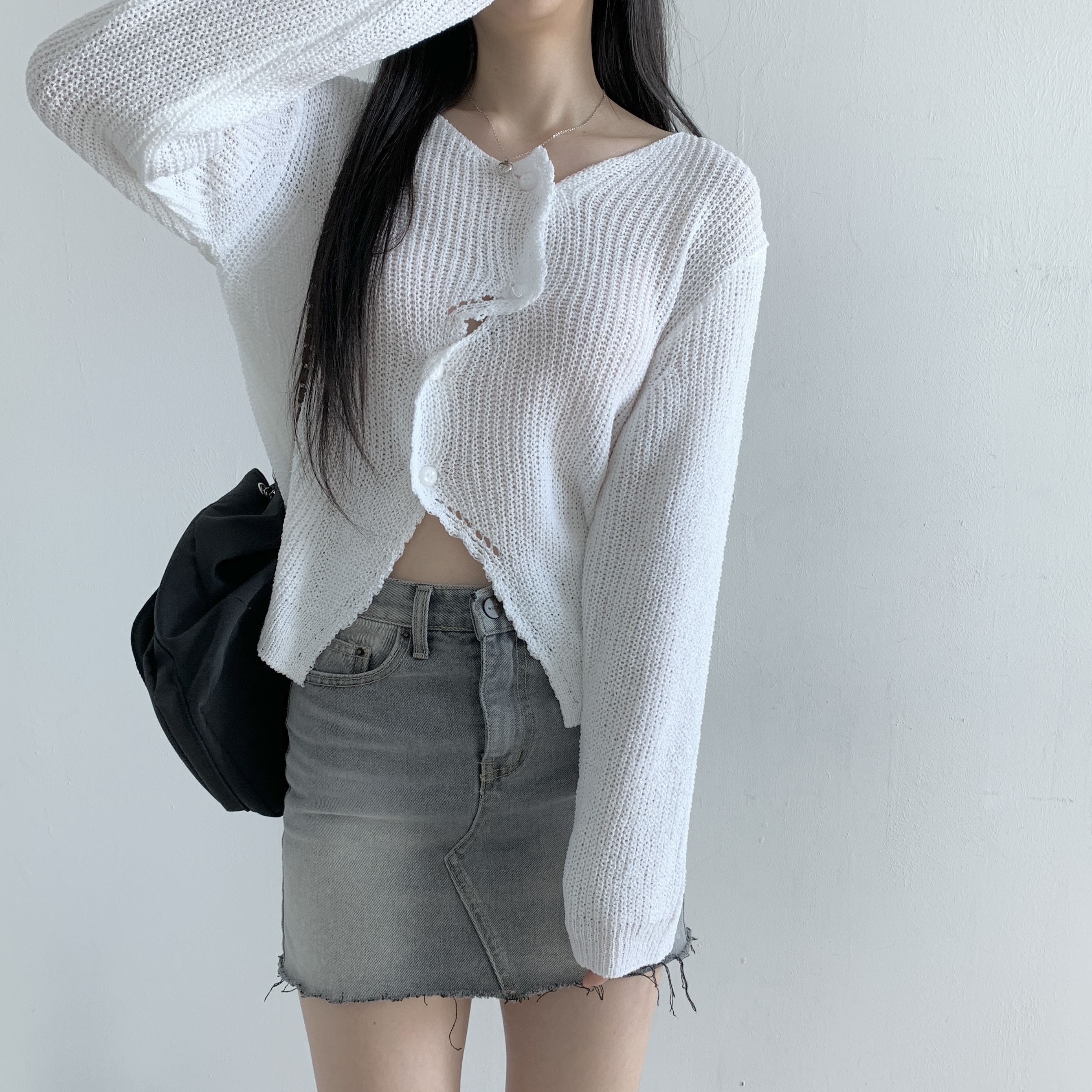 アンバランスボタンミドルゲージカーディガン | 詳細画像4