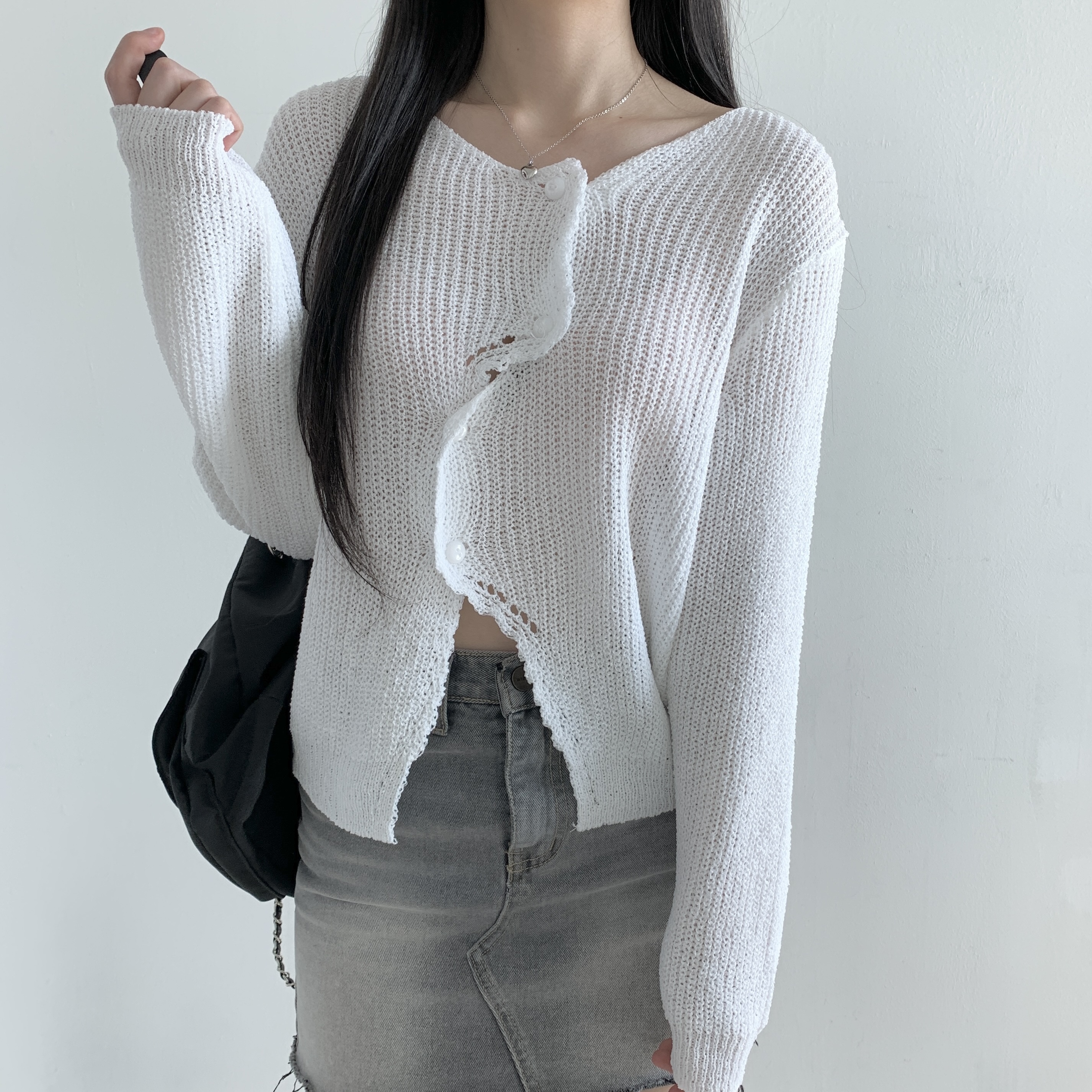 アンバランスボタンミドルゲージカーディガン | 詳細画像5