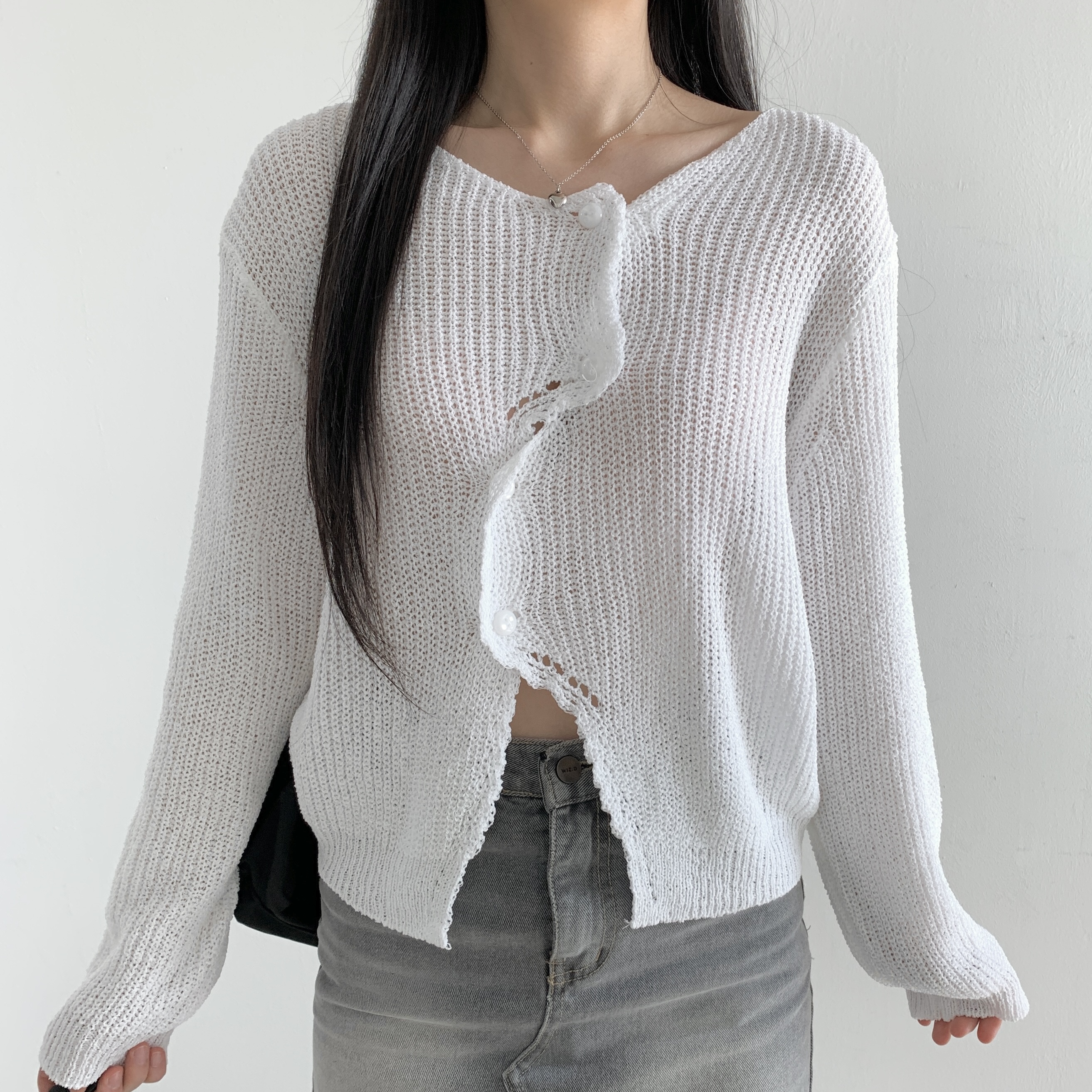 アンバランスボタンミドルゲージカーディガン | 詳細画像6