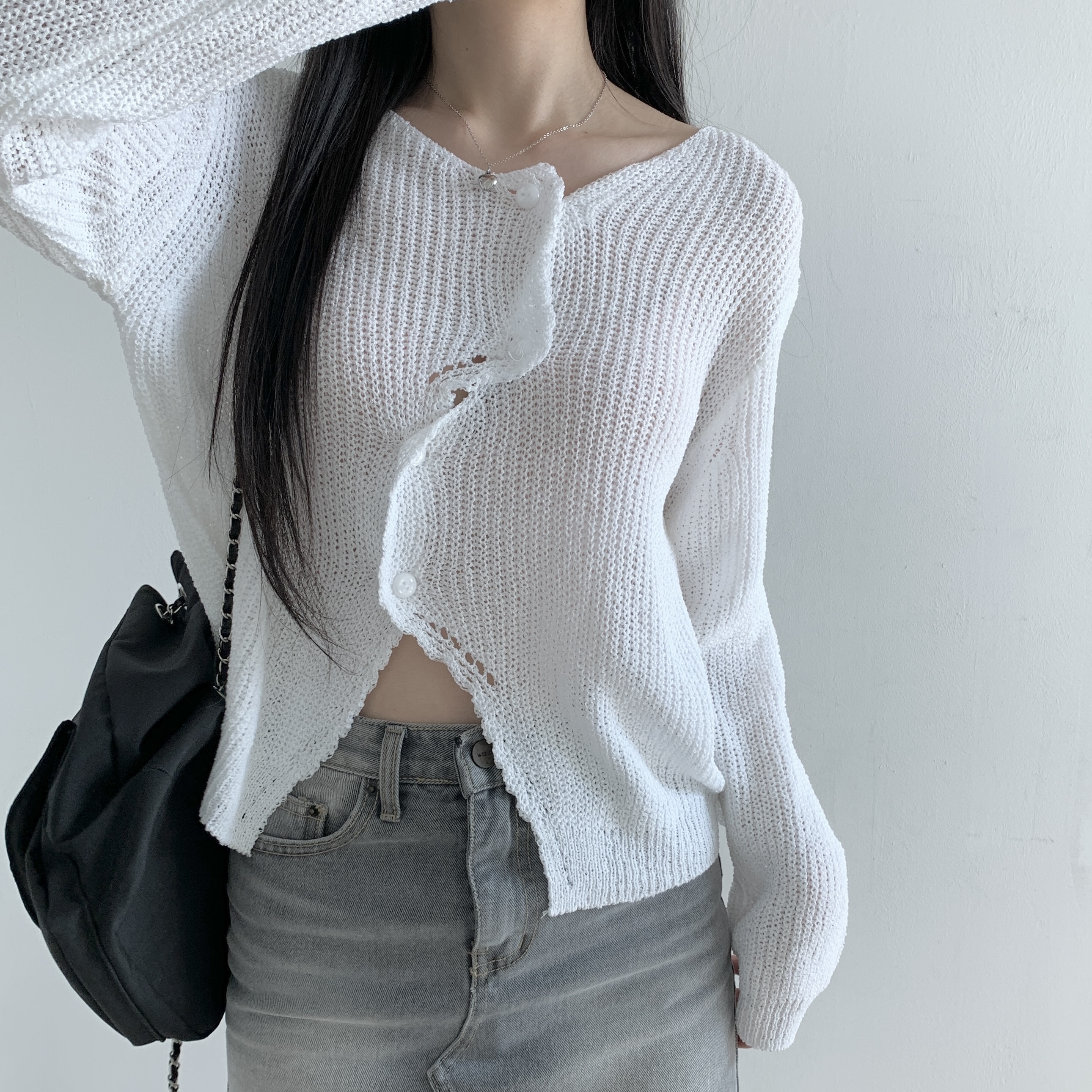 アンバランスボタンミドルゲージカーディガン | 詳細画像14