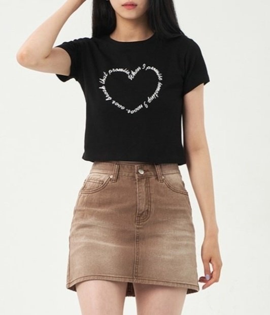 ハート刺繍レタリングクロップド半袖Tシャツ | 詳細画像7