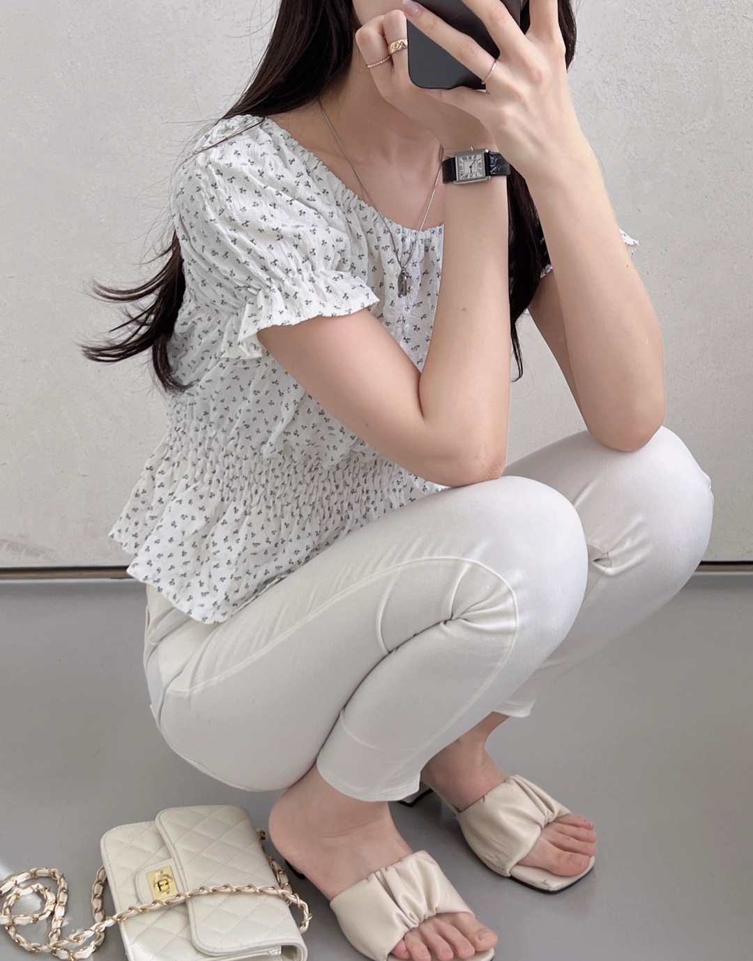 小花柄シャーリングパフペプラムブラウス | 詳細画像3