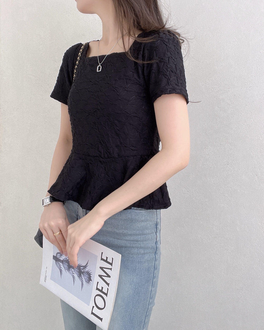 スクエアエンボスペプラムパフ半袖Tシャツ | 詳細画像5