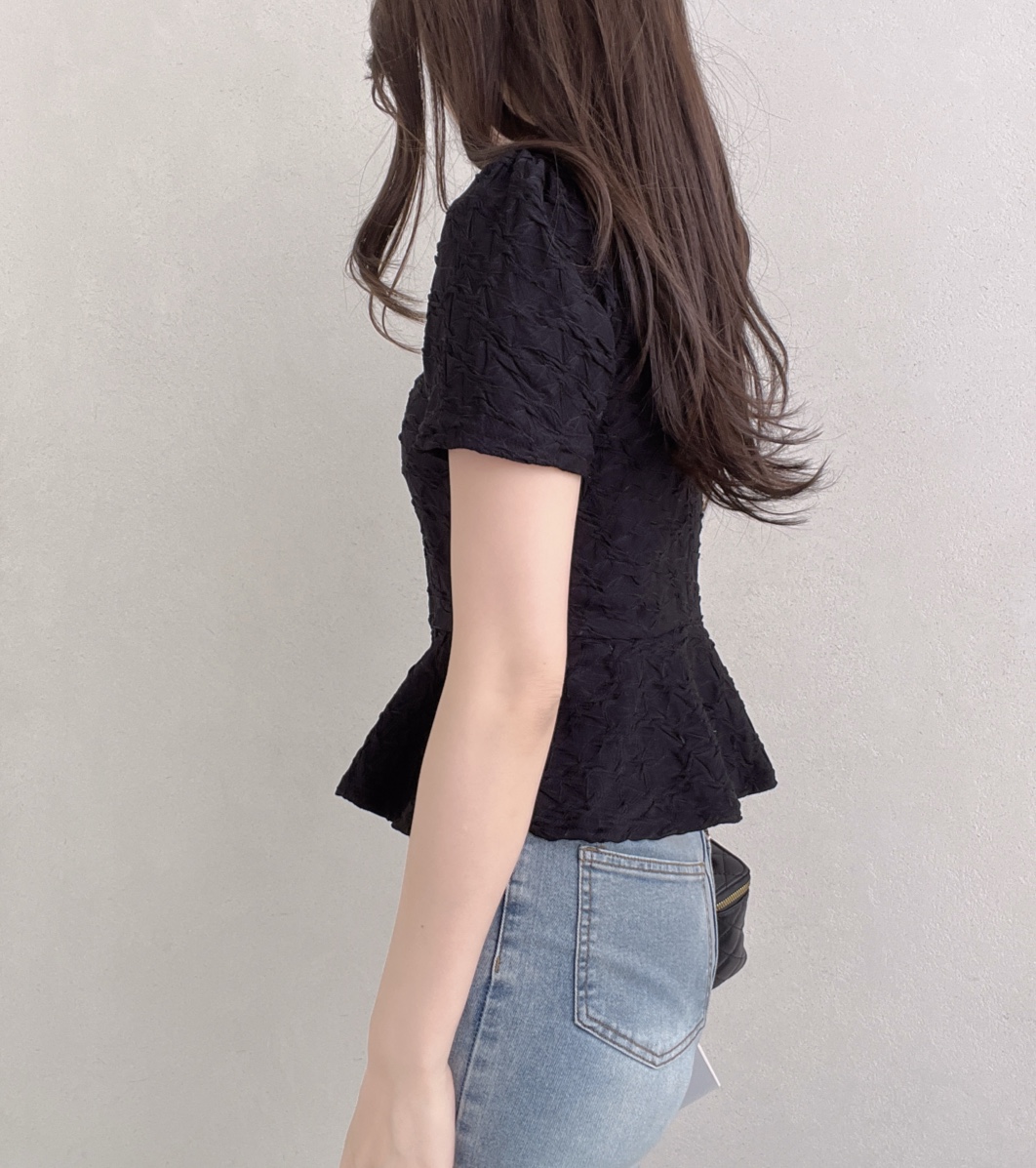 スクエアエンボスペプラムパフ半袖Tシャツ | 詳細画像7