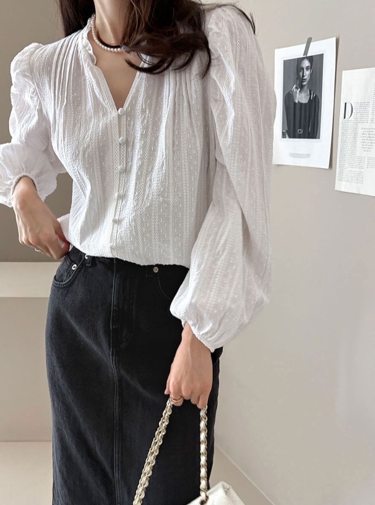 くるみボタンフリルネックピンタックレースブラウス | 詳細画像22
