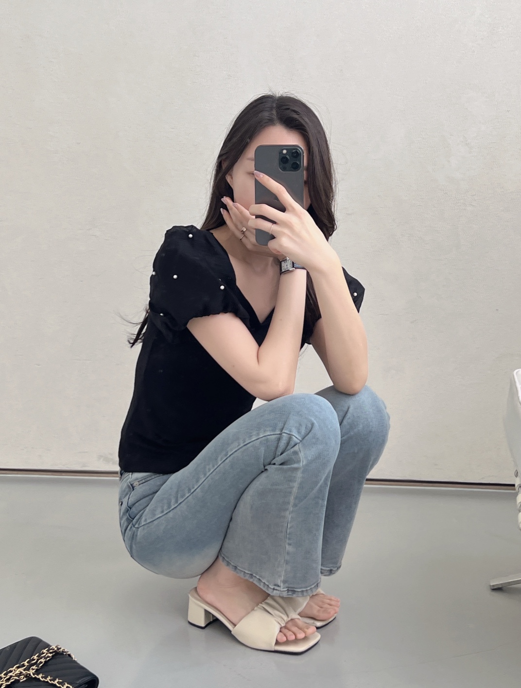 エコパールシフォンパフハートネックリブTシャツ | 詳細画像10