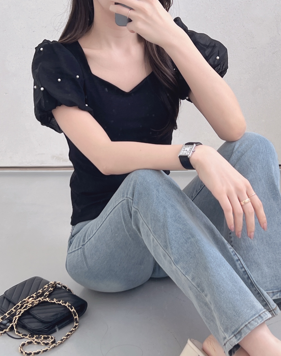 エコパールシフォンパフハートネックリブTシャツ | 詳細画像11