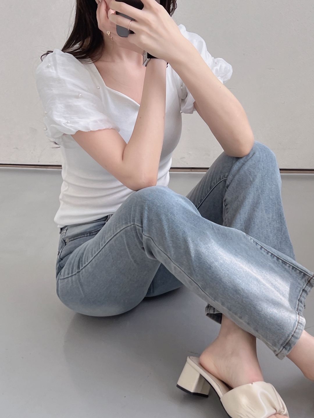 エコパールシフォンパフハートネックリブTシャツ | 詳細画像18