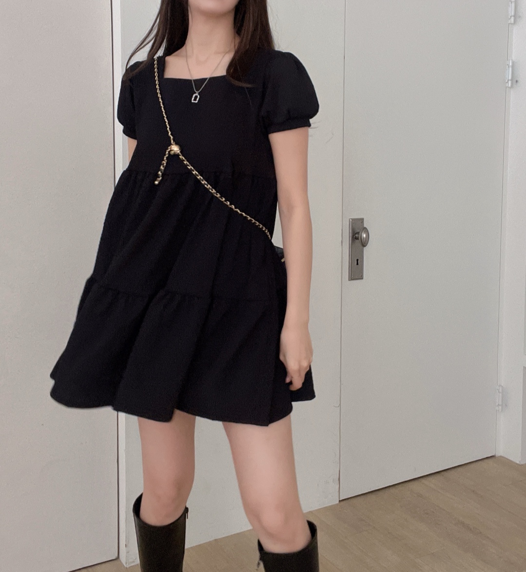 リンクルスクエアネック半袖ティアードワンピース | 詳細画像4