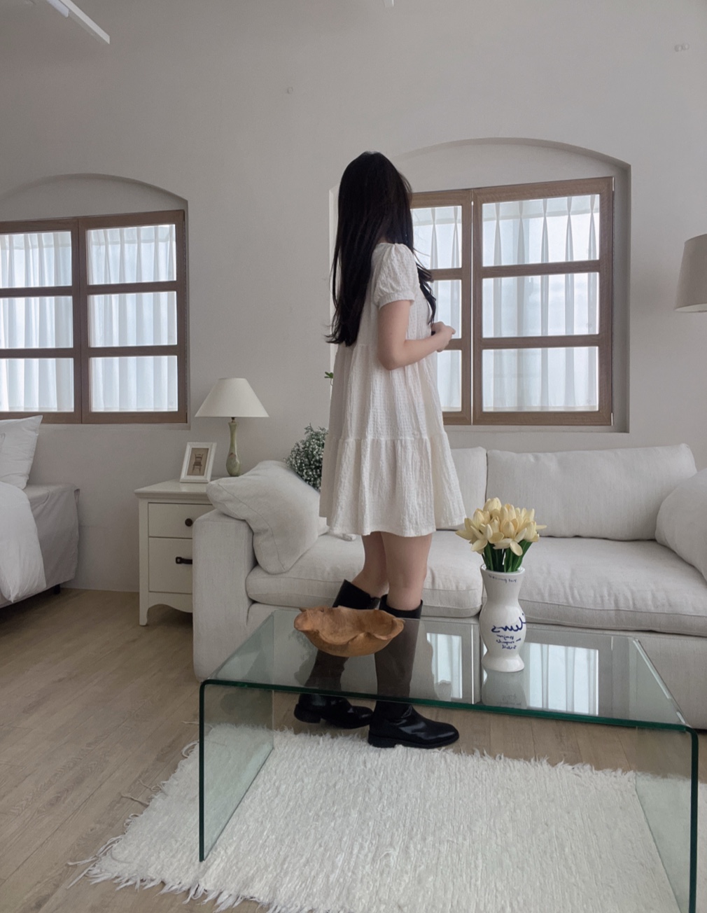 リンクルスクエアネック半袖ティアードワンピース | 詳細画像10