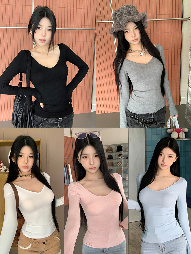 ワイドVネックスリムリブTシャツ | 詳細画像5