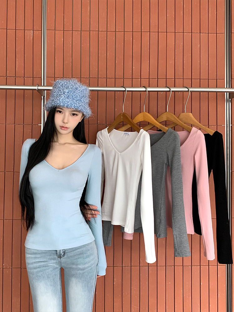 ワイドVネックスリムリブTシャツ | 詳細画像6