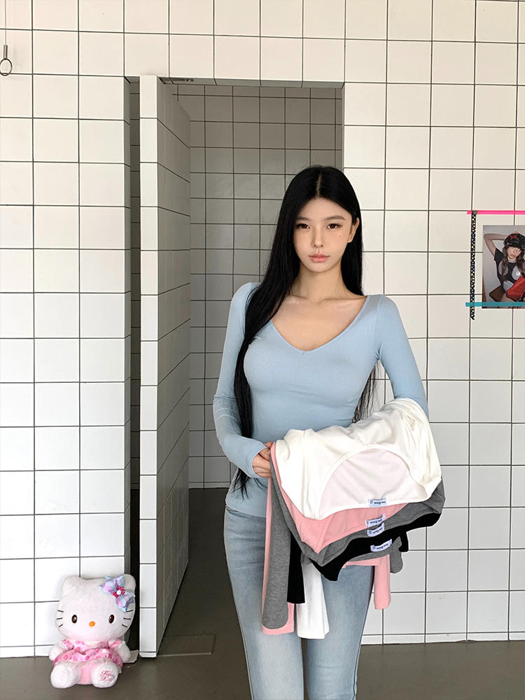 ワイドVネックスリムリブTシャツ | 詳細画像7