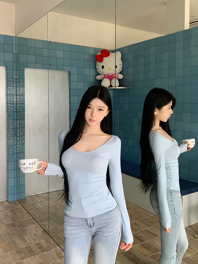 ワイドVネックスリムリブTシャツ | 詳細画像8