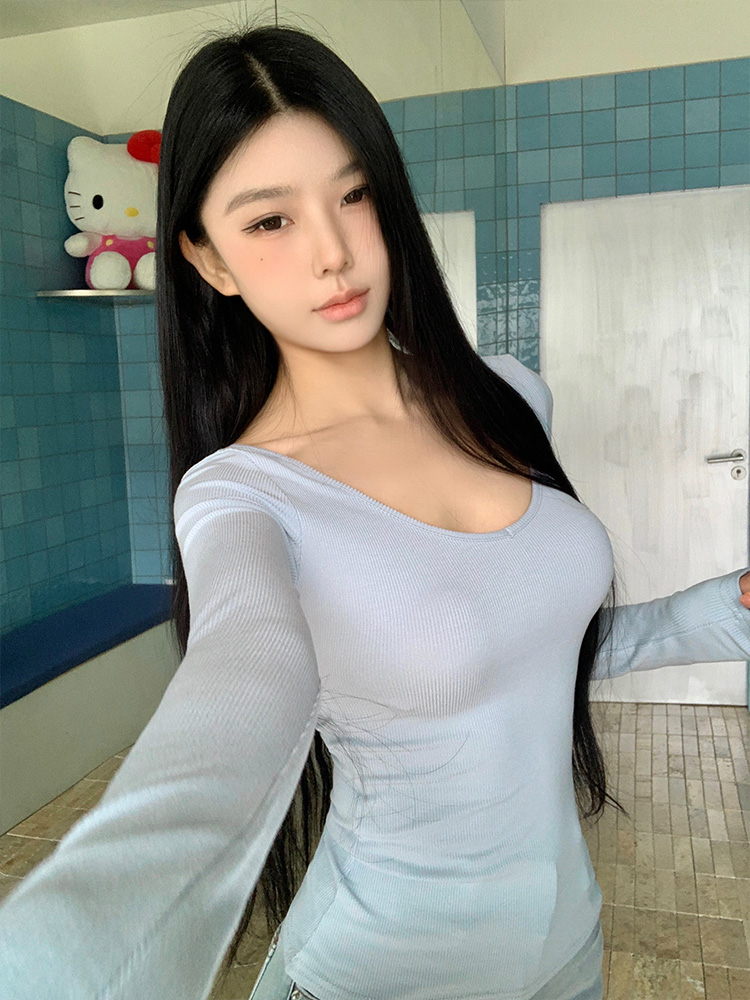 ワイドVネックスリムリブTシャツ | 詳細画像9