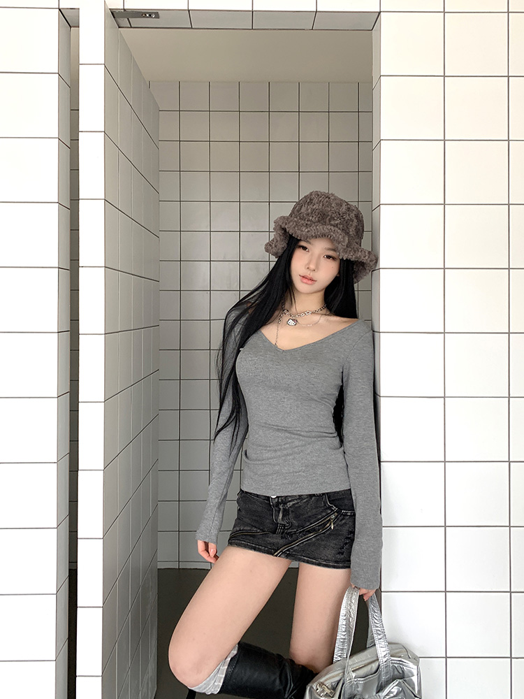 ワイドVネックスリムリブTシャツ | 詳細画像20