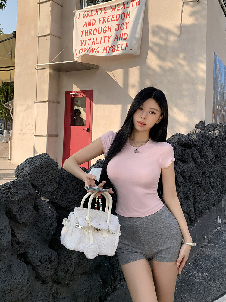 レース半袖クロップドスリムTシャツ | 詳細画像9