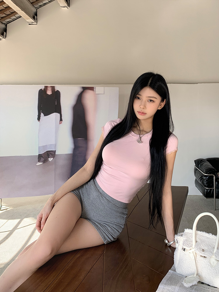 レース半袖クロップドスリムTシャツ | 詳細画像13
