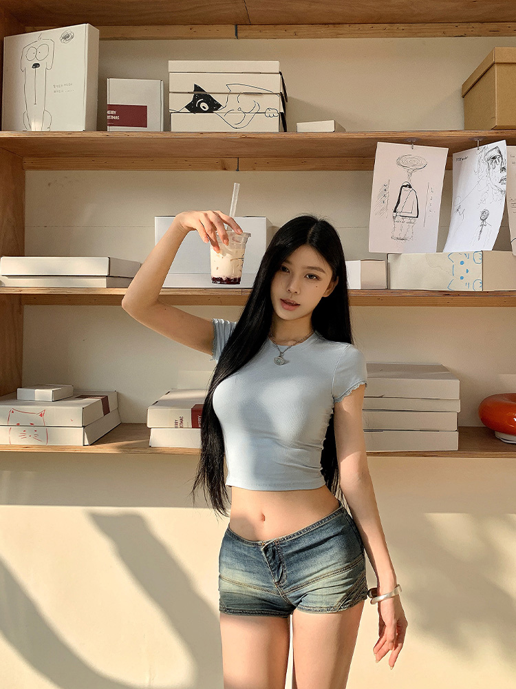 レース半袖クロップドスリムTシャツ | 詳細画像17