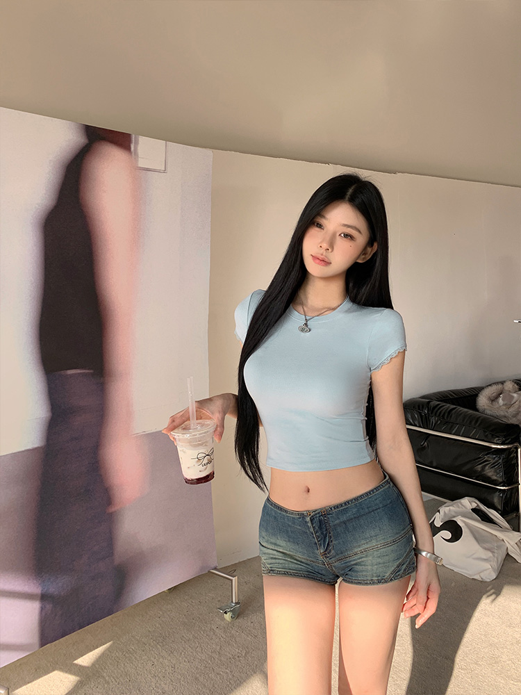 レース半袖クロップドスリムTシャツ | 詳細画像20