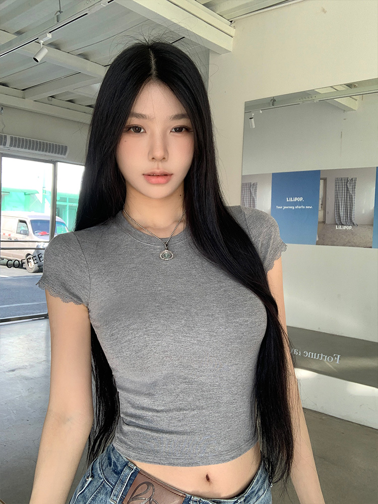 レース半袖クロップドスリムTシャツ | 詳細画像22