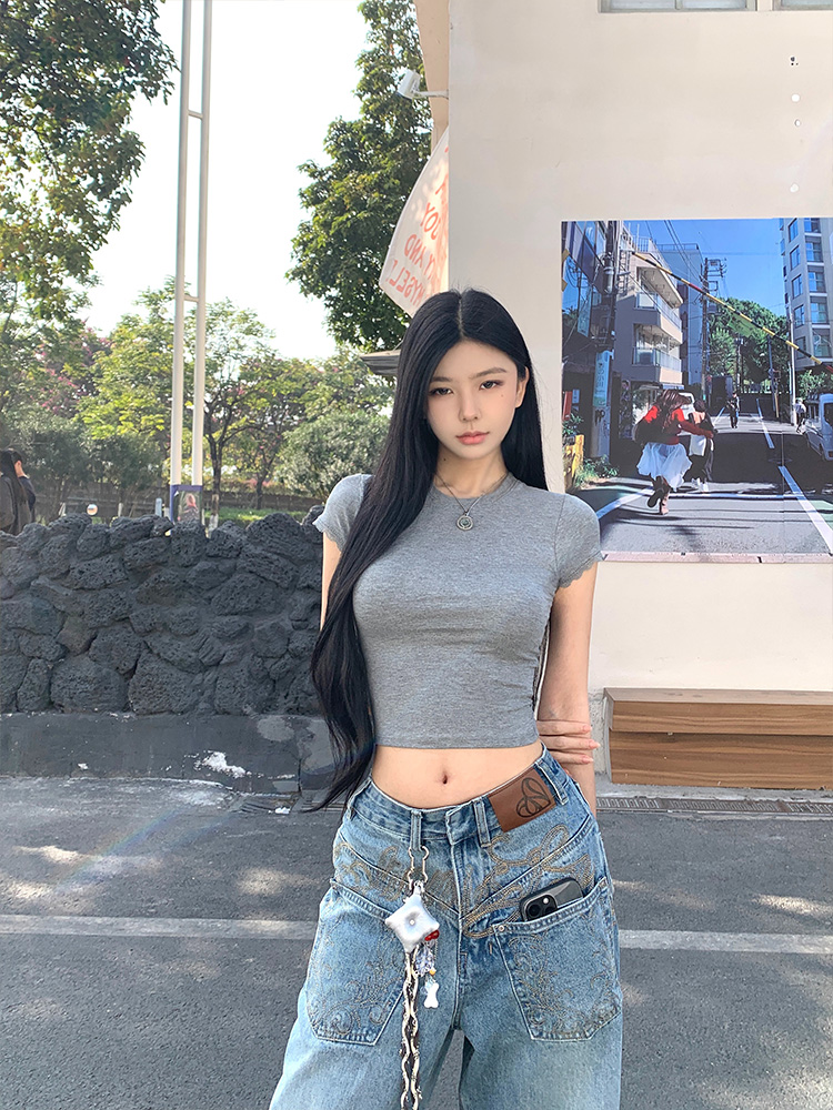 レース半袖クロップドスリムTシャツ | 詳細画像23
