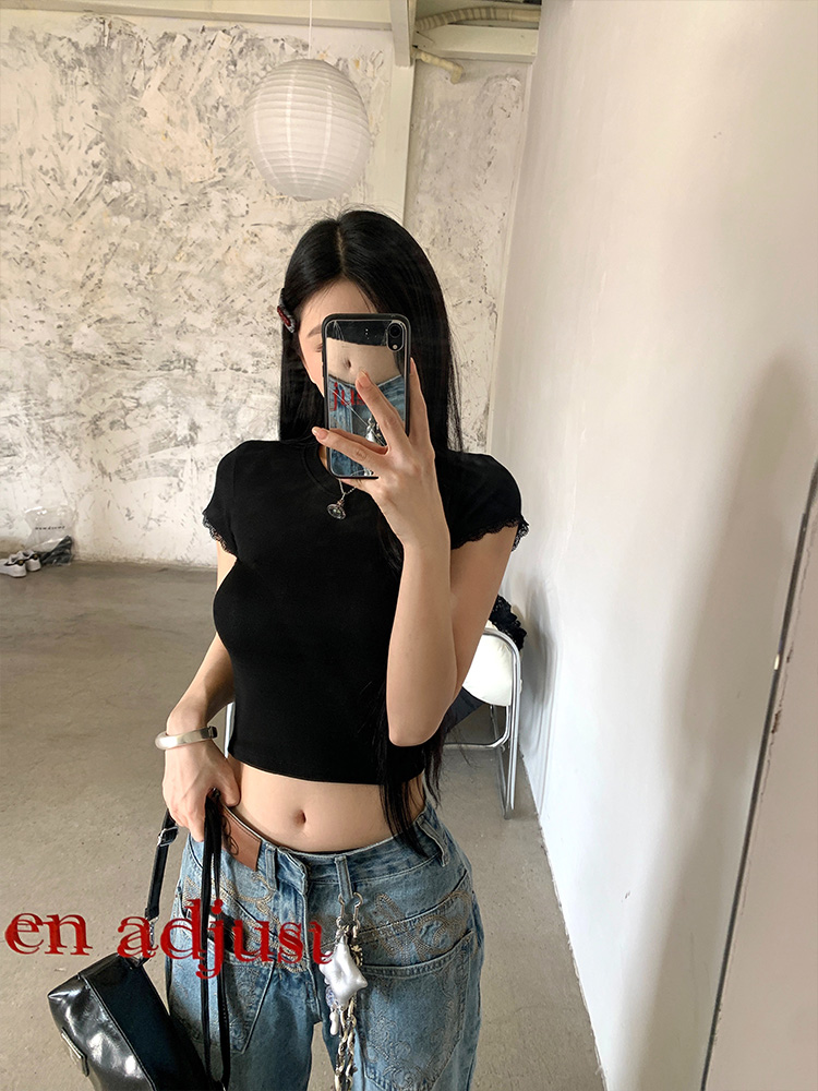 レース半袖クロップドスリムTシャツ | 詳細画像27