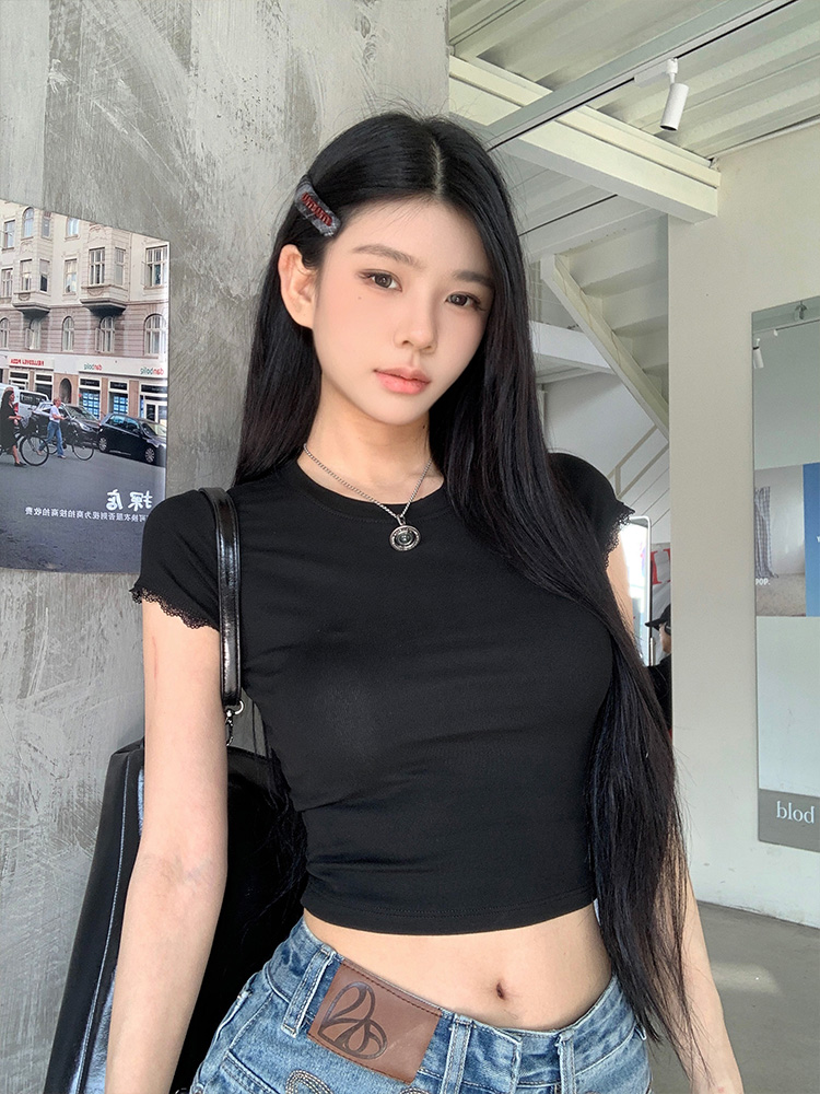 レース半袖クロップドスリムTシャツ | 詳細画像30