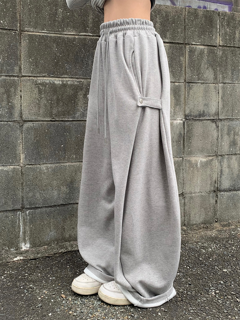 サイドスナップボタンワイドスウェットパンツ | レディース