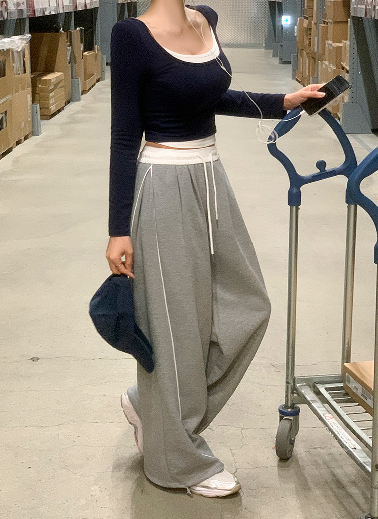 2WAY配色パイピングタックスウェットパンツ | レディースファッション