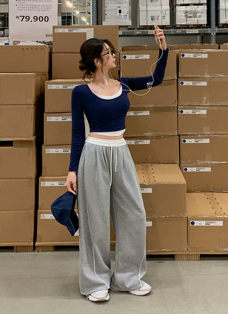 パイン確認ページ 2WAY配色パイピングタックスウェットパンツ | レディースファッション