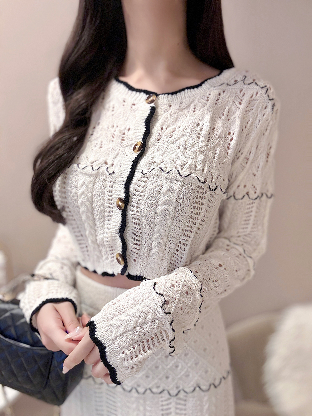 配色スカラップパンチングカーディガン&スカートSET | 詳細画像9