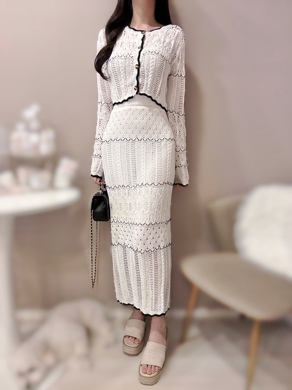 配色スカラップパンチングカーディガン&スカートSET | 詳細画像10