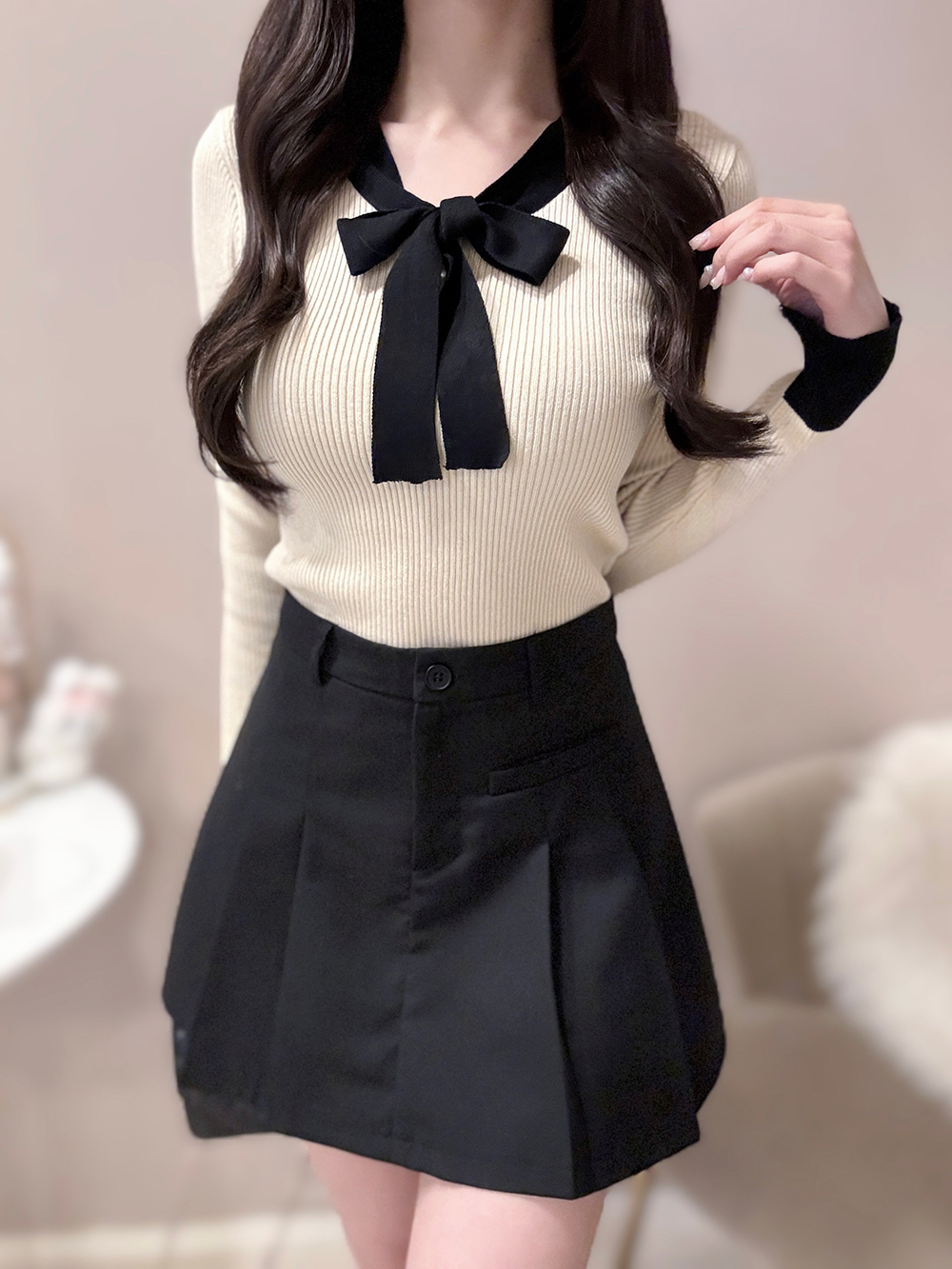 シャネル ブラック カシミア シルク セレブのリボン ニット
