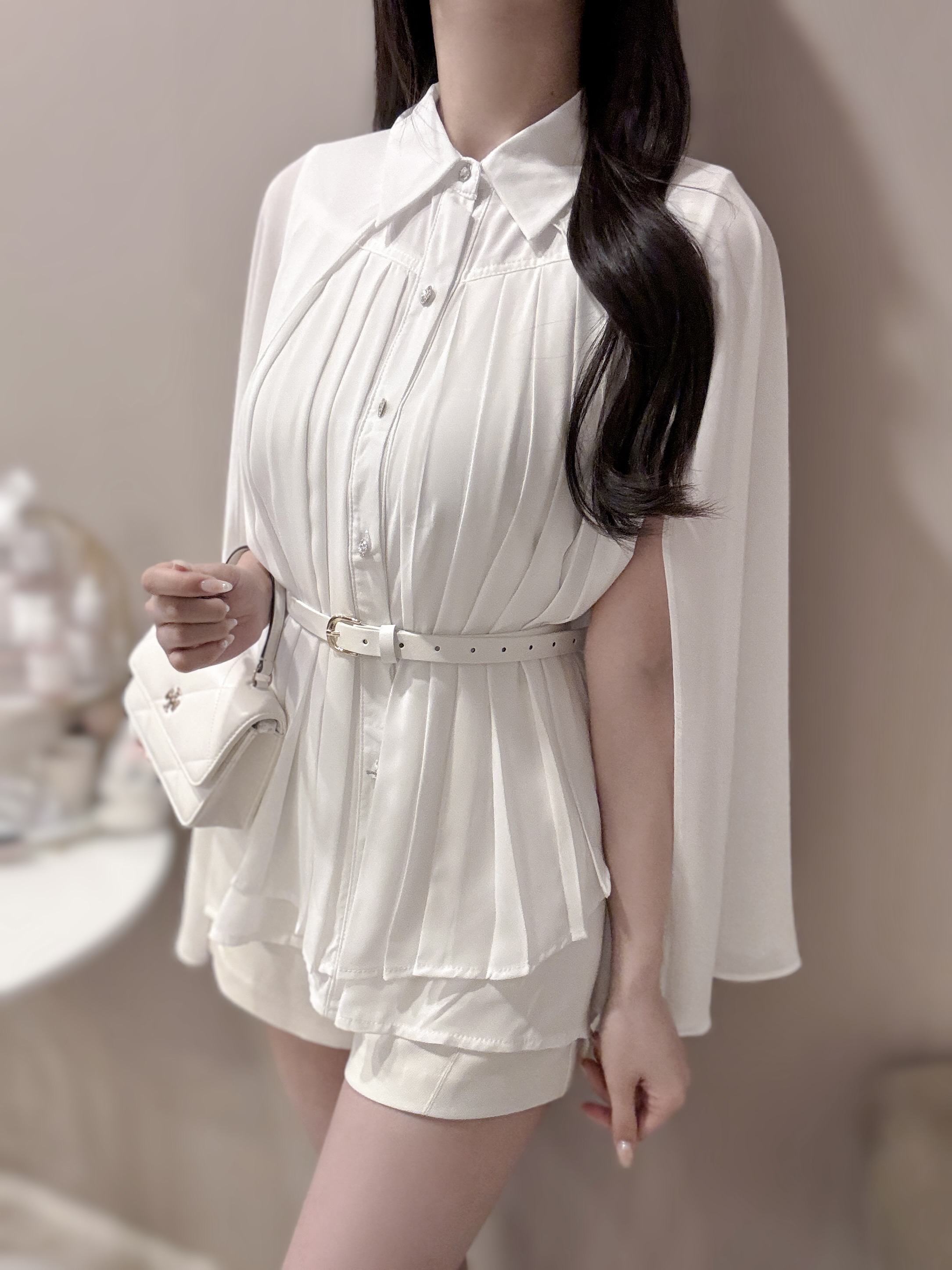 ベルト付2WAYケープカラーノースリーブブラウス | 詳細画像3