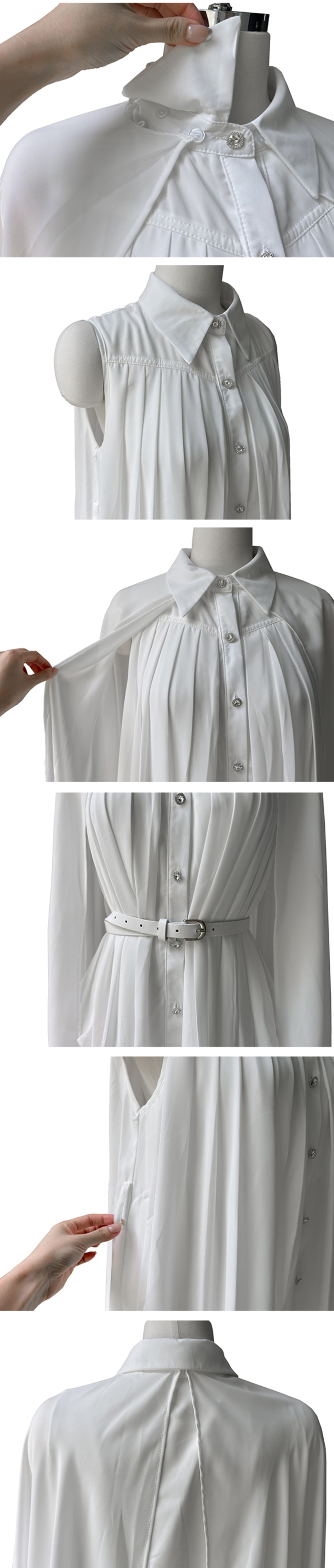 ベルト付2WAYケープカラーノースリーブブラウス | 詳細画像13