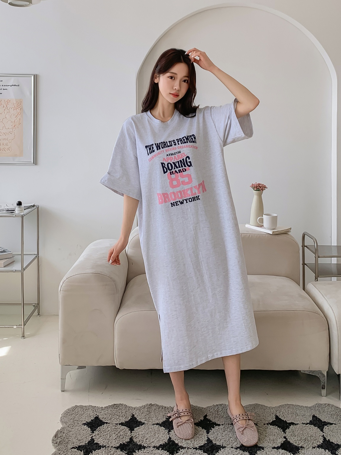 85プリントスリット半袖Tシャツワンピース | 詳細画像4