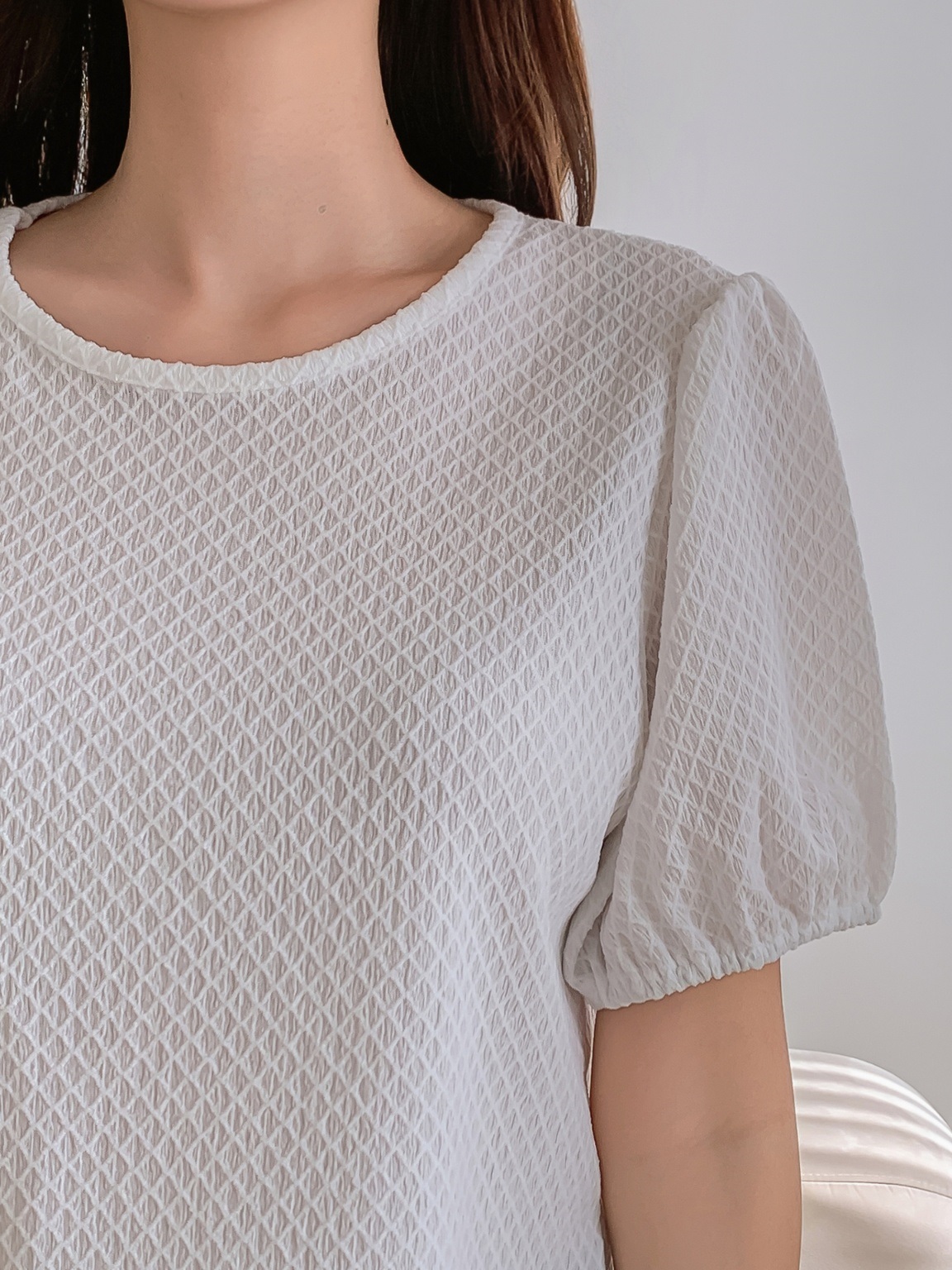 ワッフルパフ半袖ペプラムブラウス | 詳細画像8