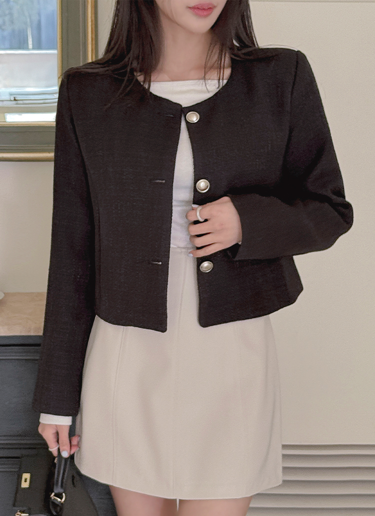 ラウンドネックセミクロップドツイードジャケット | レディース