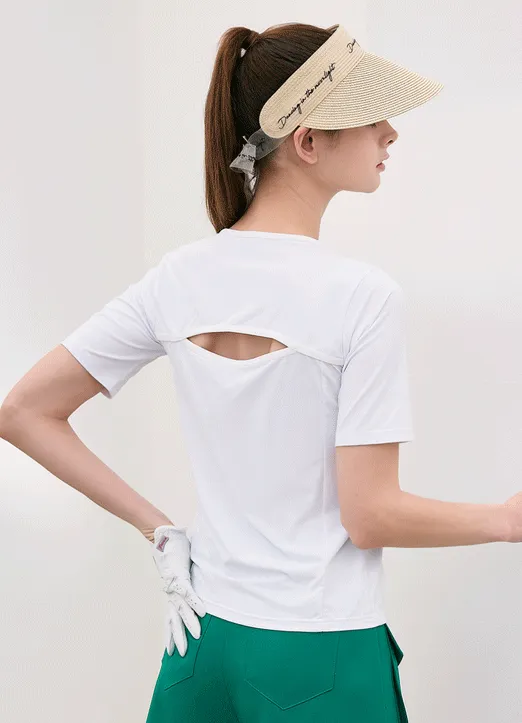 バックツイストカットミニ英字ポイント半袖Tシャツ | styleonme | 詳細画像1