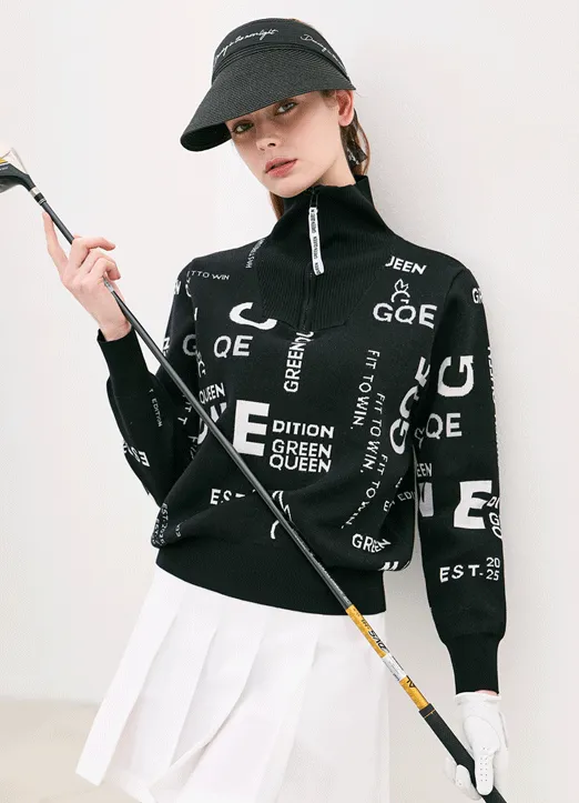 ハイネックハーフジップ英字パターンニット | styleonme | 詳細画像1