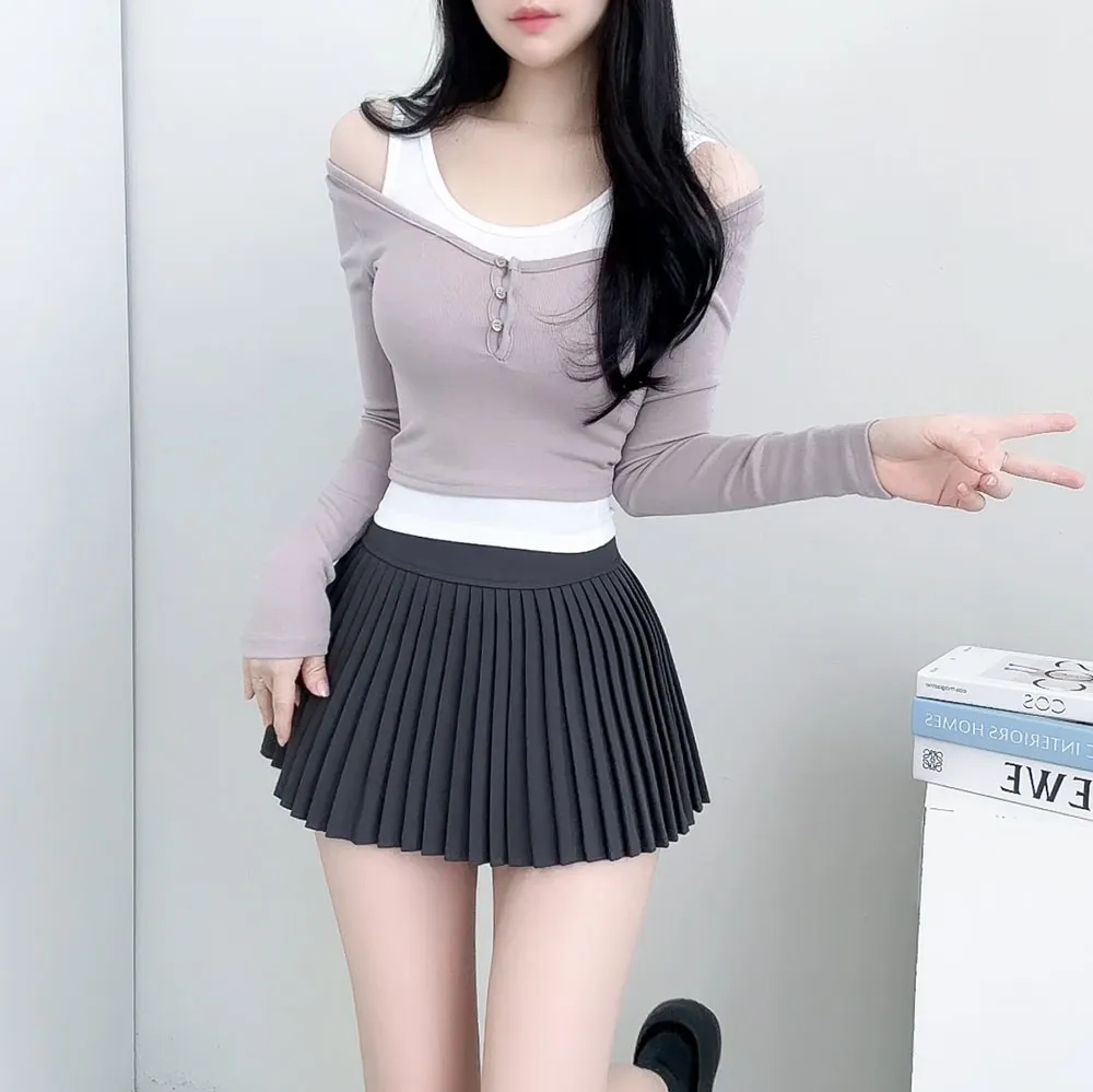 パンツ裏地ハイウエストプリーツミニスカート | auvezay | 詳細画像1