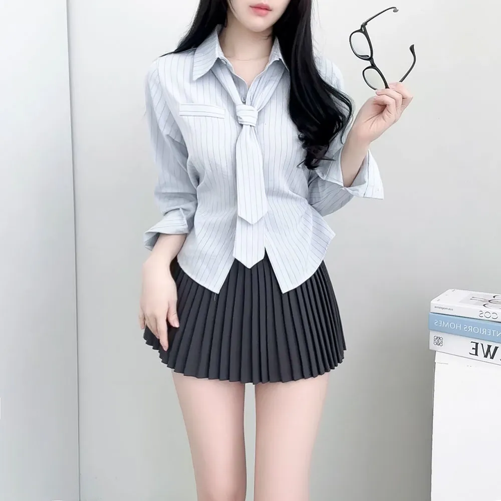 ネクタイ付ルーズストライプシャツ | auvezay | 詳細画像1