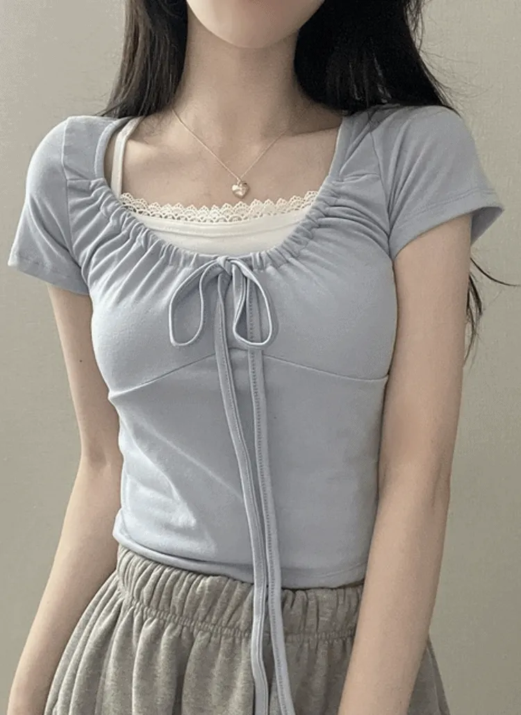 ドロストリボンネッククロップド半袖Tシャツ | NEEDON | 詳細画像1