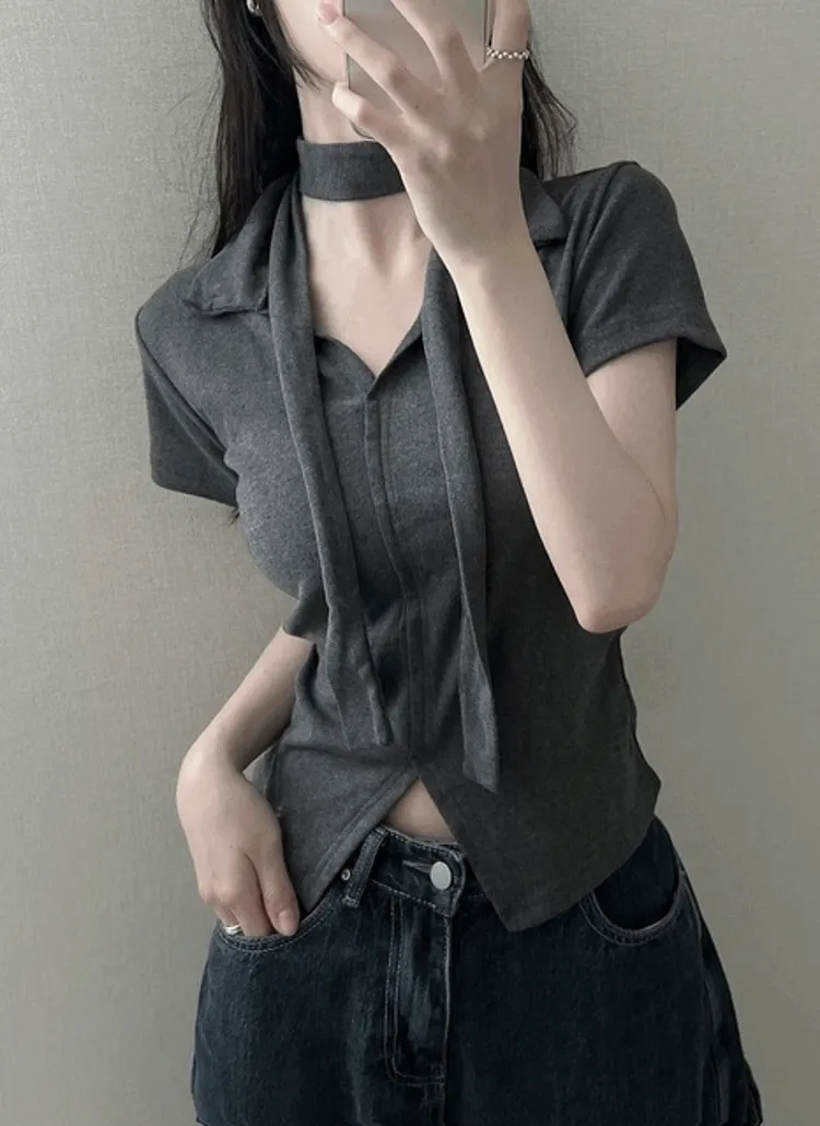 ストラップ付スキッパースリット半袖Tシャツ | NEEDON | 詳細画像1