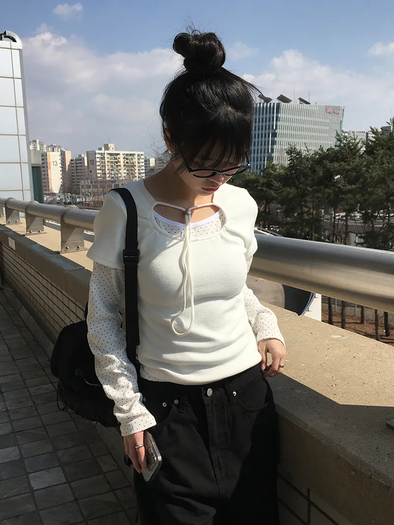 スクエアストリングネック半袖Tシャツ | anyonemore | 詳細画像1